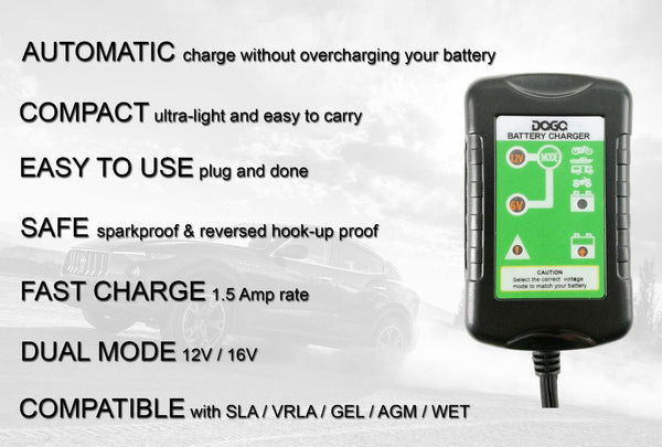 DAGA Battery Charger Automatic Maintainer Dual mode 12V/6V 1.5Amp (2-pack) - 1MOTOSHOP