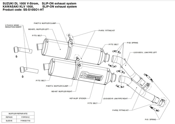 Akrapovic SS-S10SO1-HT Slip-On Exhaust for Suzuki V-Strom DL1000 2002-09
